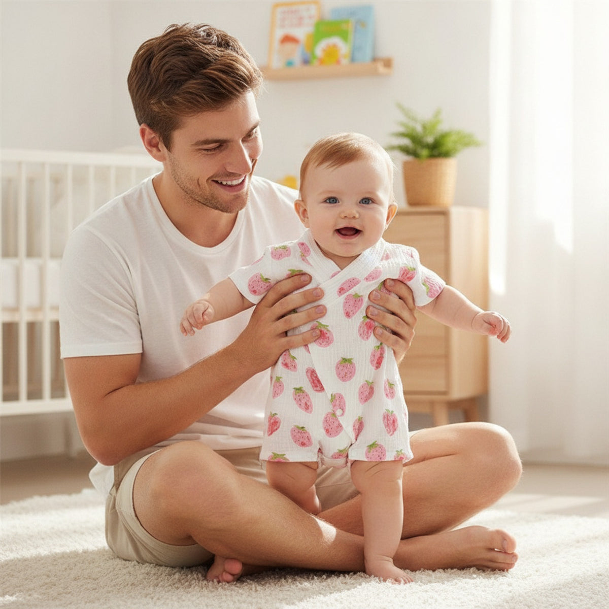 Barboteuse Bébé Kimono Fleurie en Coton - Unisexe Été
