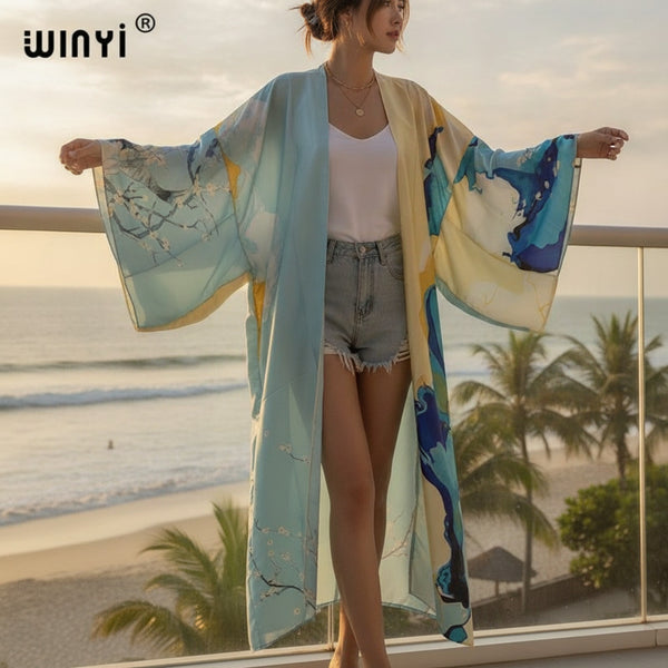 Kimono Long Bohème Imprimé Polyester Femme - Style Bohème Chic