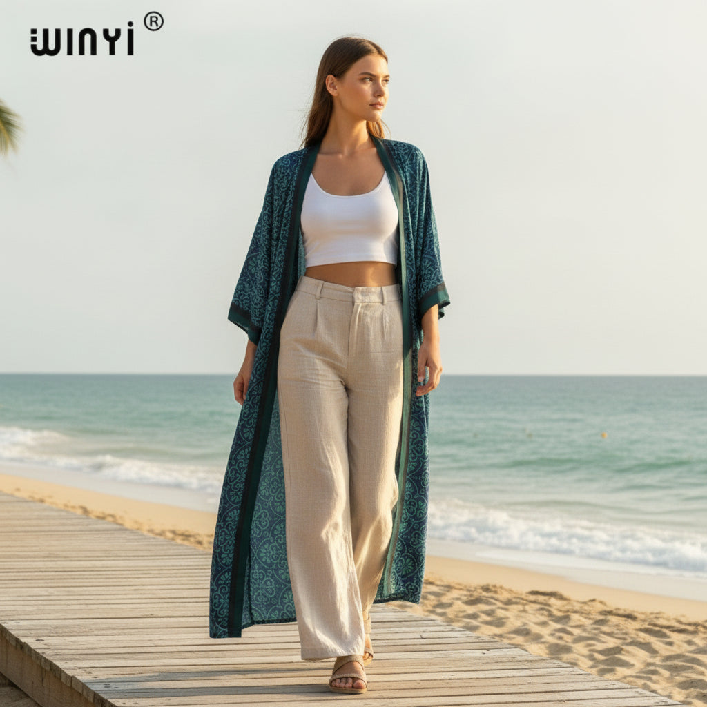 Kimono Long Bohème Imprimé Femme - Style Léger et Fleuri