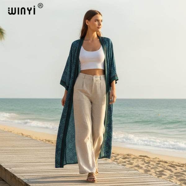 Kimono Long Bohème Imprimé Femme - Style Léger et Fleuri