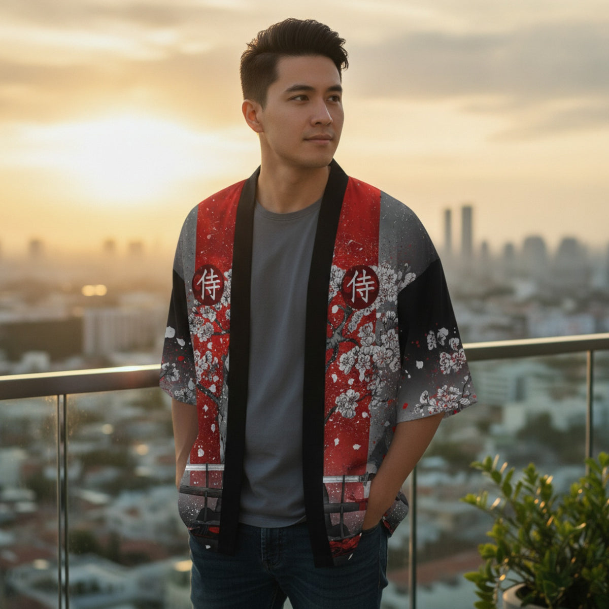 Kimono Court Homme Polyester Style Asiatique Traditionnel