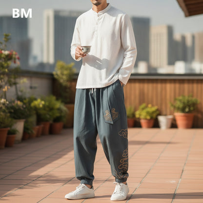 Pantalon Homme Harem Casual en Coton et Lin - Marque Bird Mountain