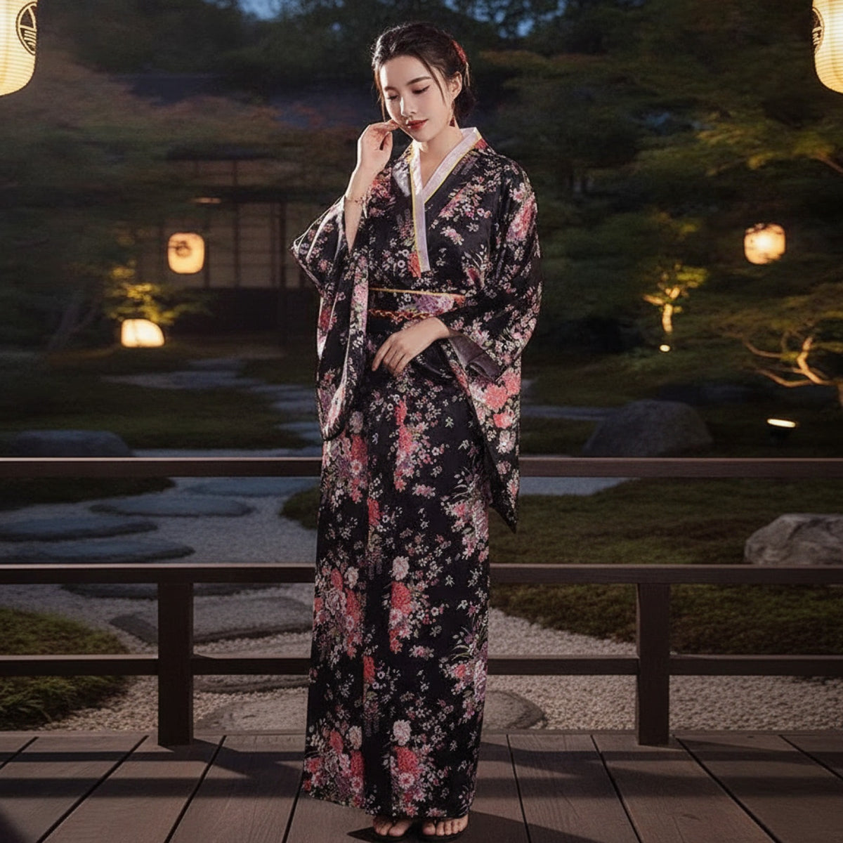 Kimono Japonais Femme Traditionnel en Satin Polyester - Style Yukata