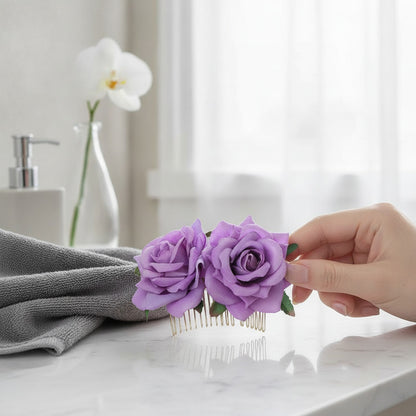 Pince à Cheveux Fleur Rose Satinée pour Femme