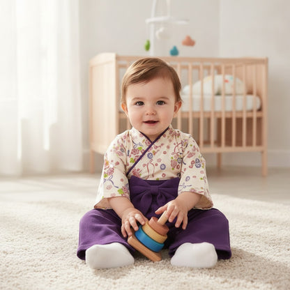 Ensemble Kimono et Pantalon Bébé Mixte - Style Japonais Floral Doux