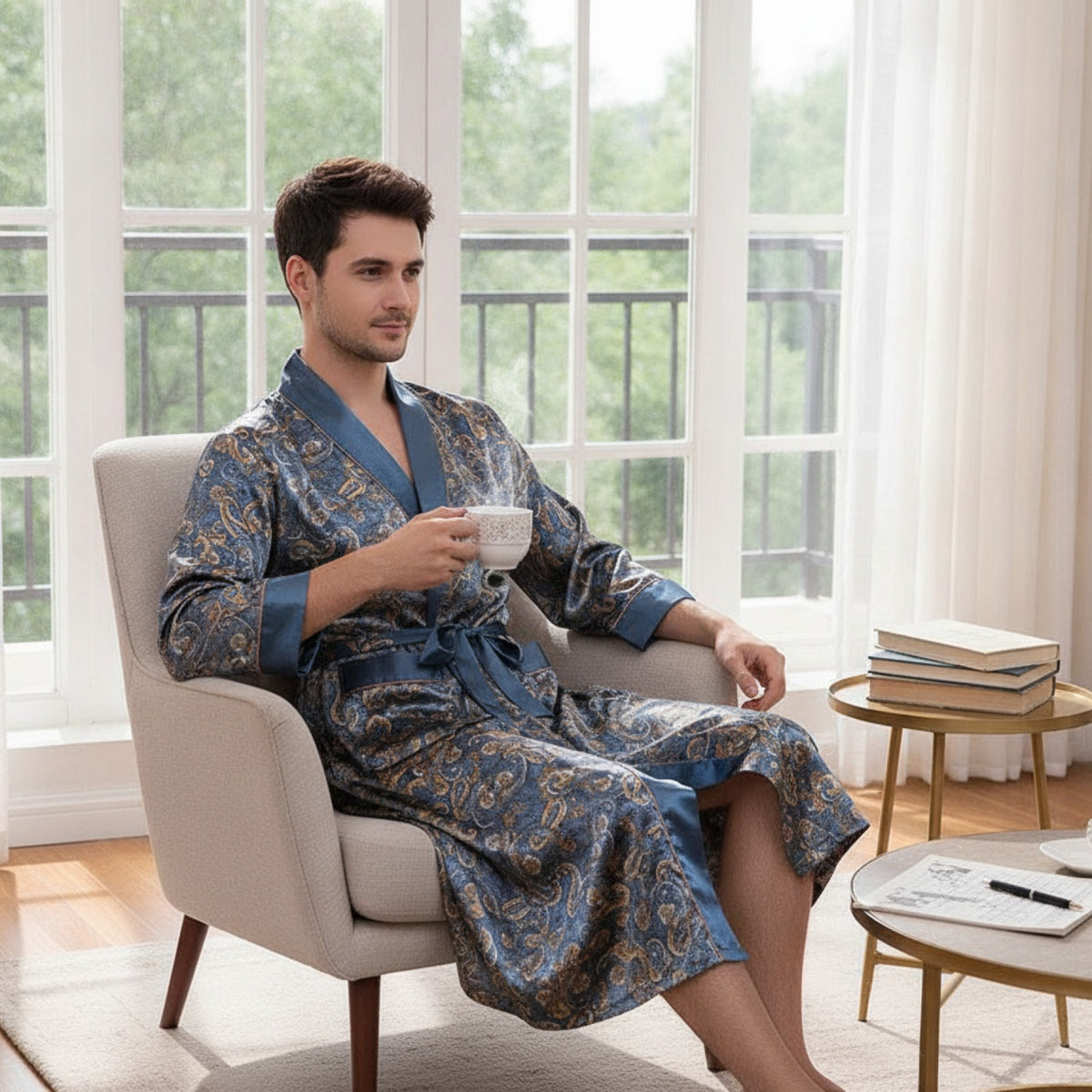 Kimono Mi-long Homme en Satin Imprimé - Confort & Style