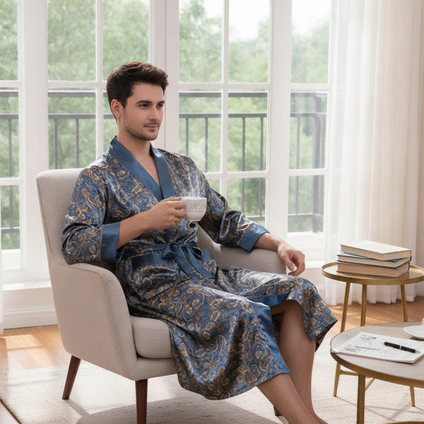 Kimono Mi-long Homme en Satin Imprimé - Confort & Style