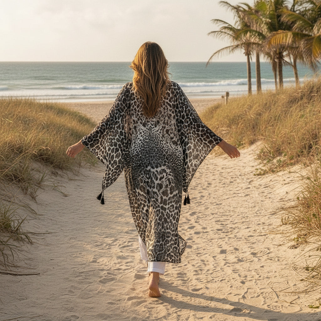 Kimono Long Bohème Femme Imprimé Fleuri Style Ethnique
