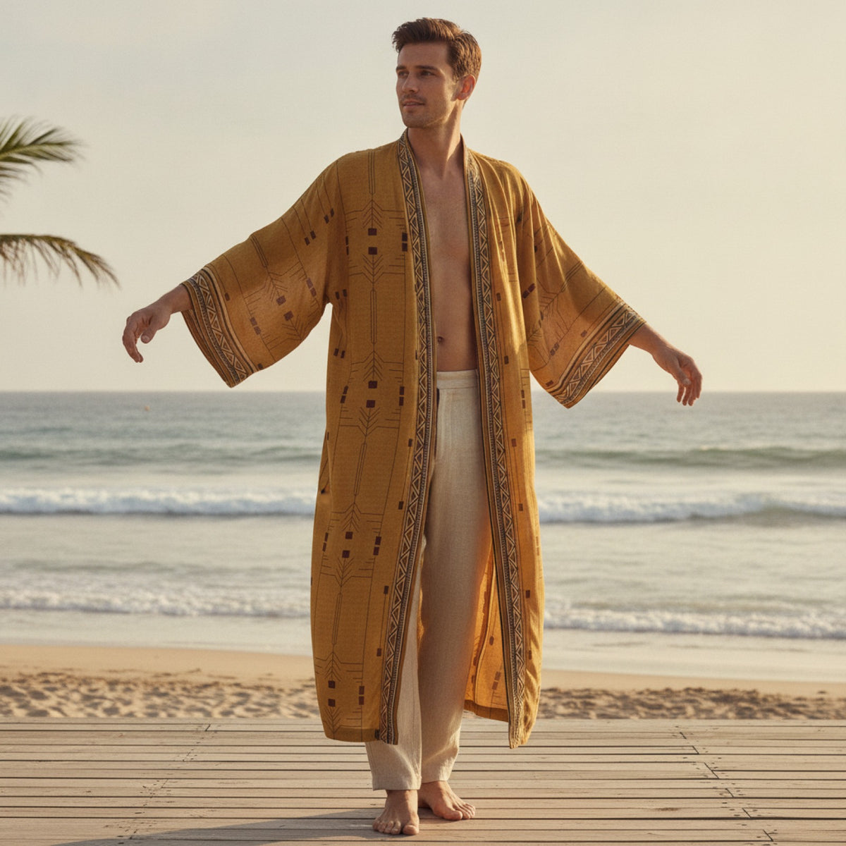 Kimono Long Bohème Imprimé Fleuri et Léopard pour Femme