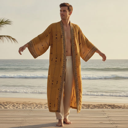Kimono Long Bohème Imprimé Fleuri et Léopard pour Femme