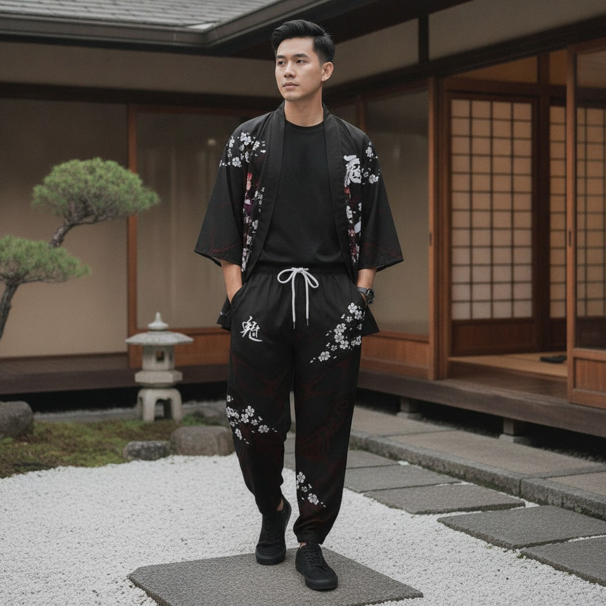 Ensemble Kimono Homme Polyester et Élasthanne Motif Japonais