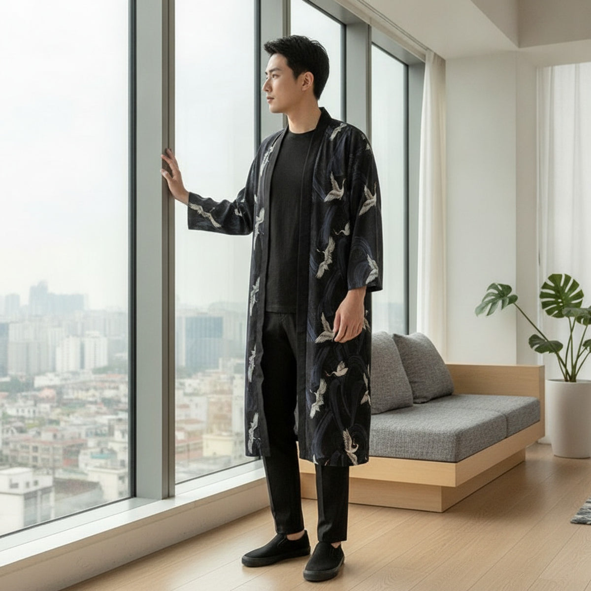 Kimono Homme Polyester Mi-long Style Traditionnel EASTQUEEN