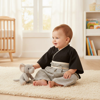 Ensemble Kimono et Pantalon Bébé Garçon Style Japonais Fleuri