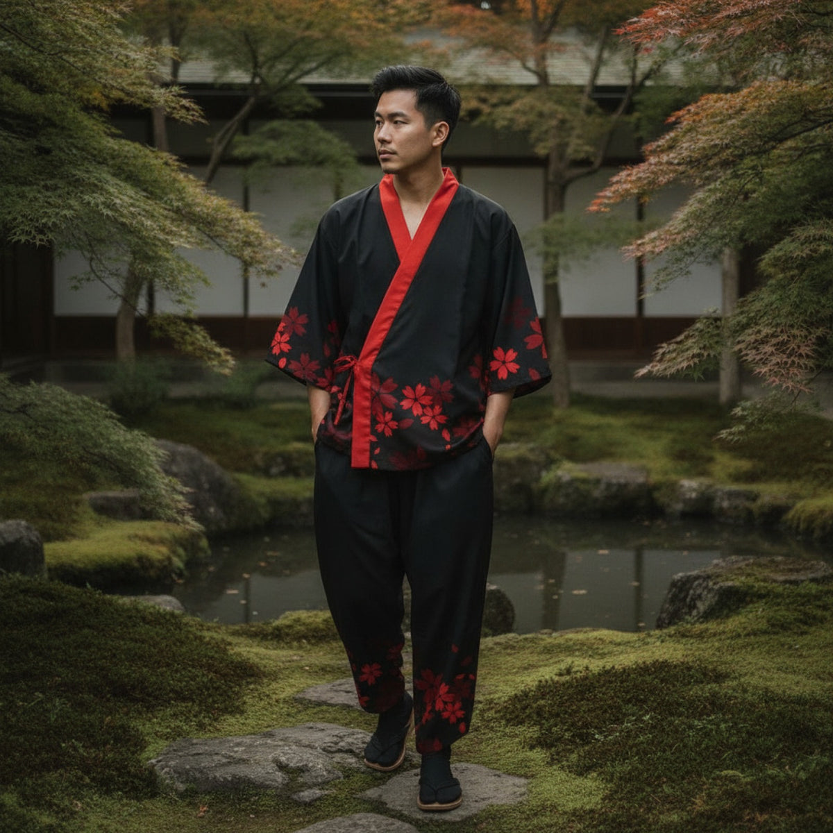 Ensemble Kimono Homme Polyester et Élasthanne - Style Traditionnel Japonais