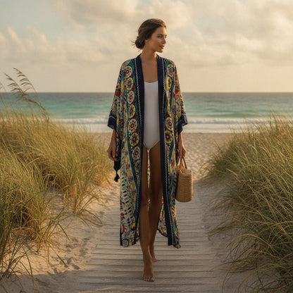 Kimono Long Bohème Femme Imprimé Fleuri Style Bohémien