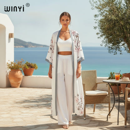 Kimono Long Bohème Imprimé Polyester Femme