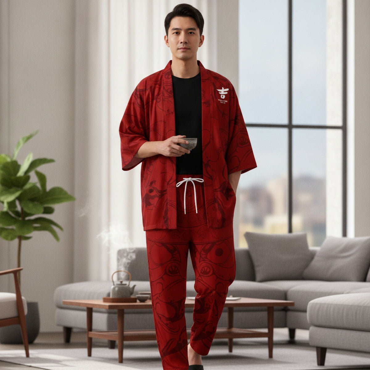 Ensemble Kimono Homme Polyester Léger Style Japonais