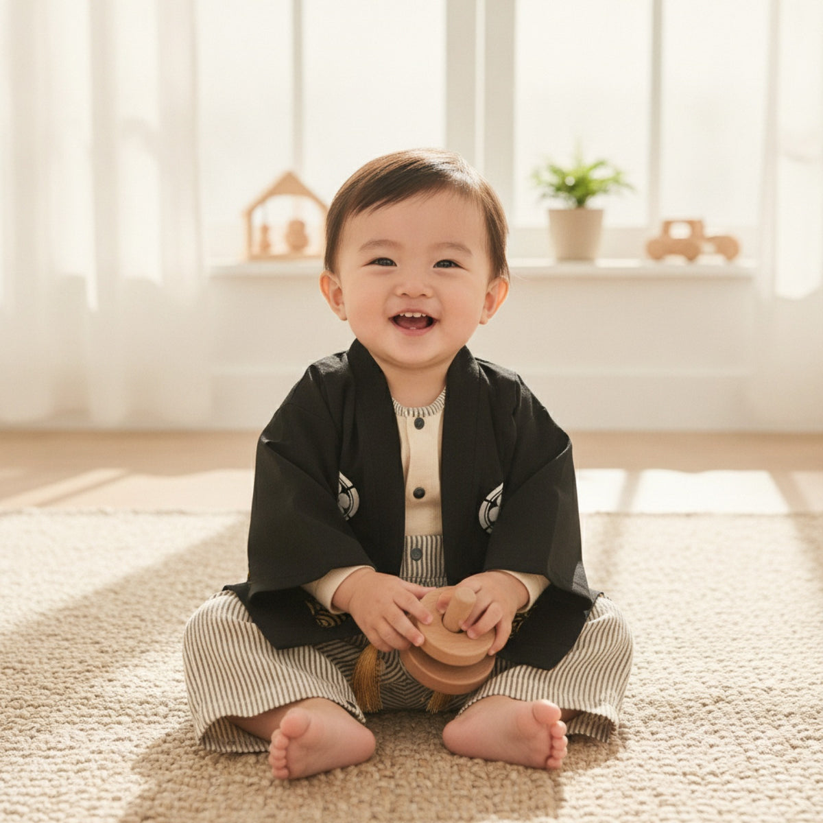 Ensemble Kimono Bébé Garçon et Pantalon Style Japonais Doux