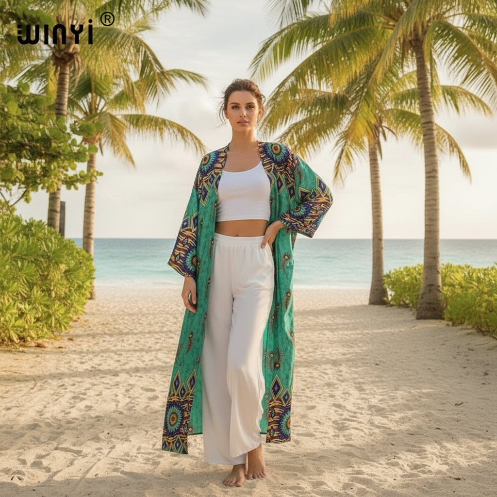 Kimono Long Bohème Imprimé Polyester Femme - Style Young