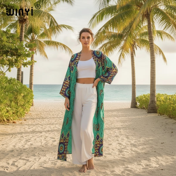 Kimono Long Bohème Imprimé Polyester Femme - Style Young