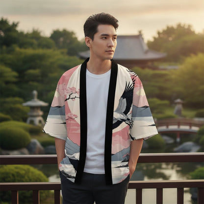 Kimono Court Polyester Motif "Oiseau" pour Homme et Femme