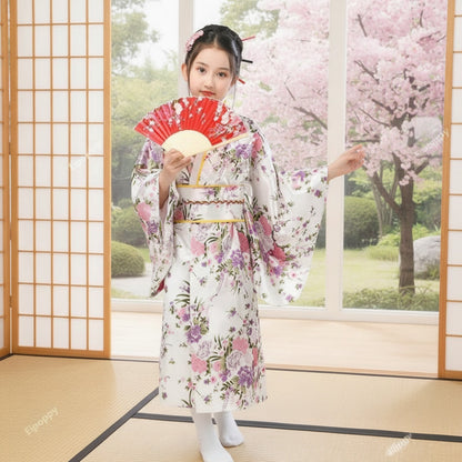 Kimono Traditionnel Fille Polyester Manches Longues
