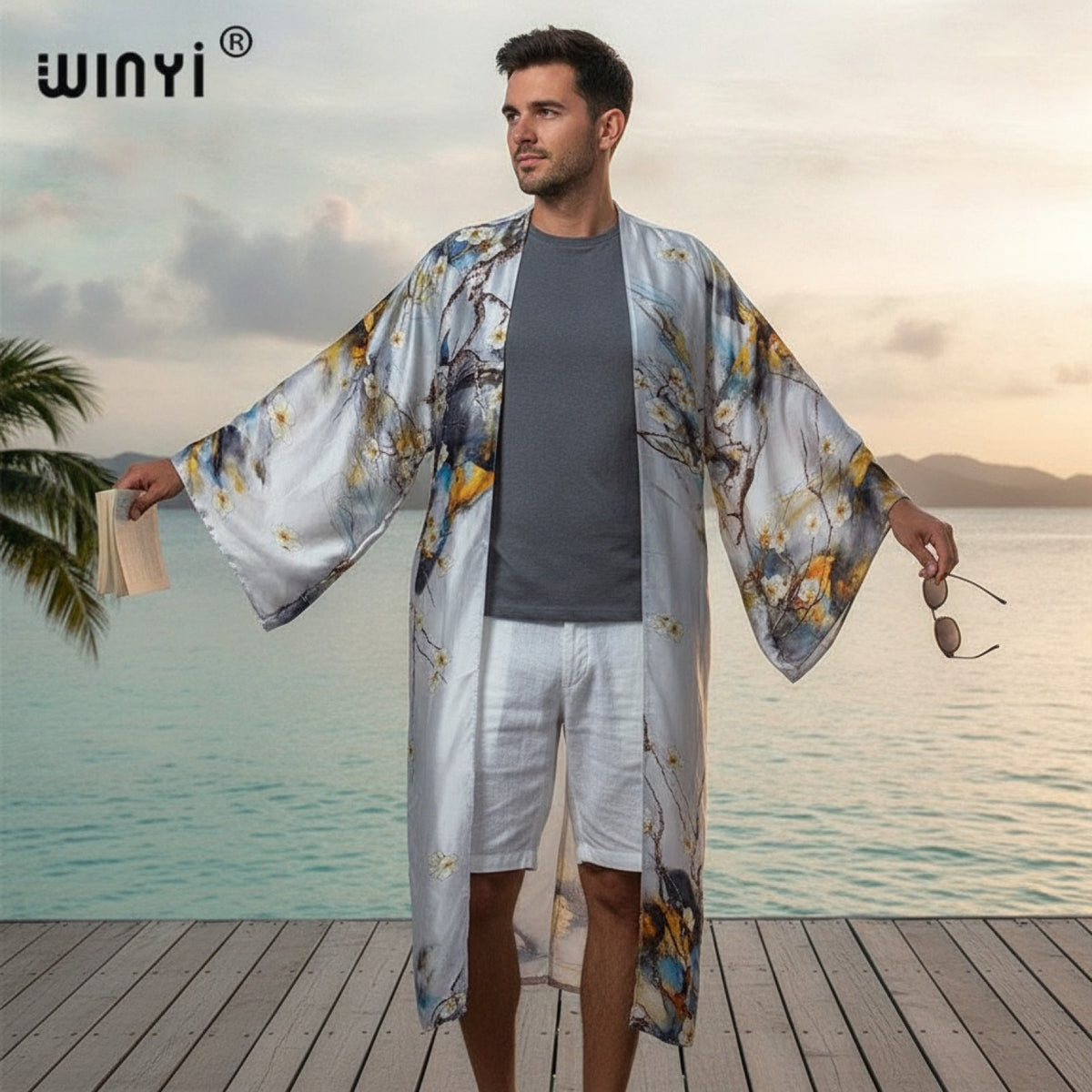 Kimono Long Bohème Imprimé Polyester Femme - Style Été 2024
