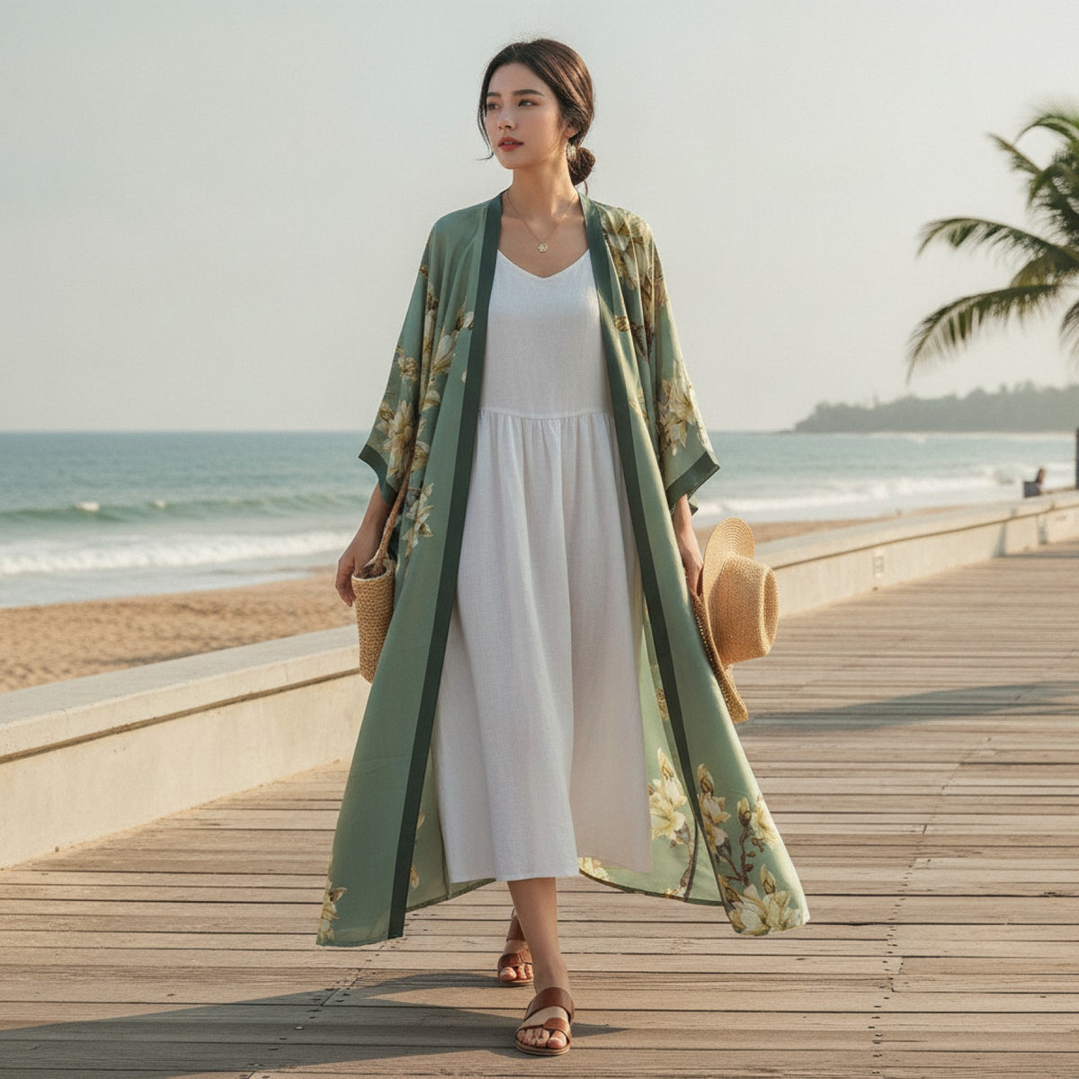 Kimono Long Bohème Imprimé Polyester Femme - Style "Young Style"