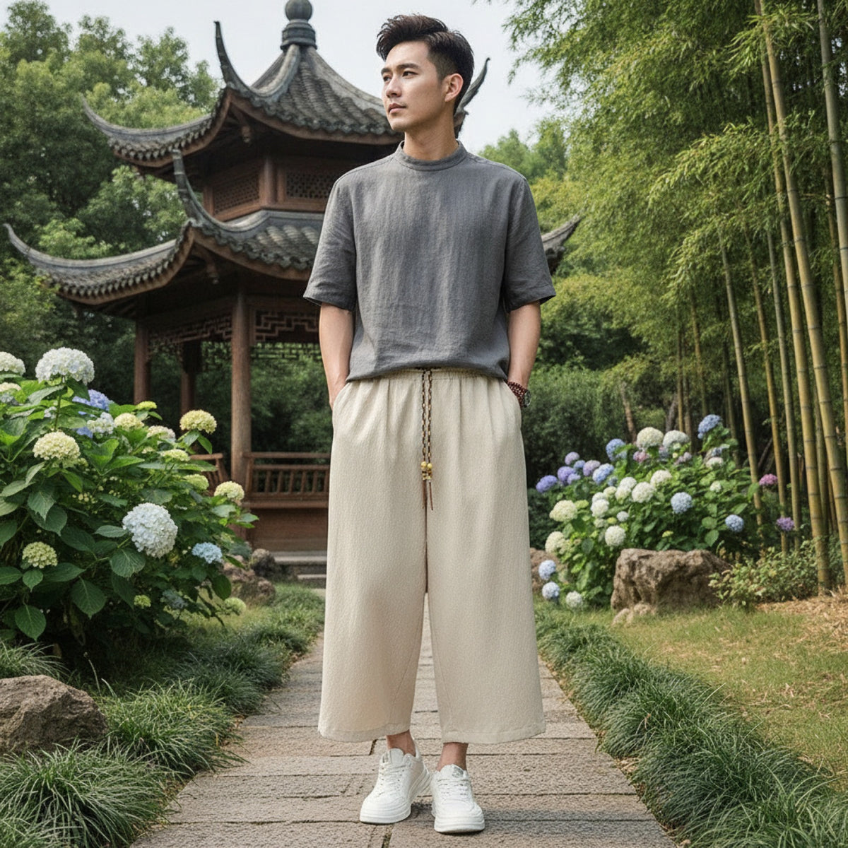 Pantalon Homme Casual Large à Taille Élastique - Confort d'Été