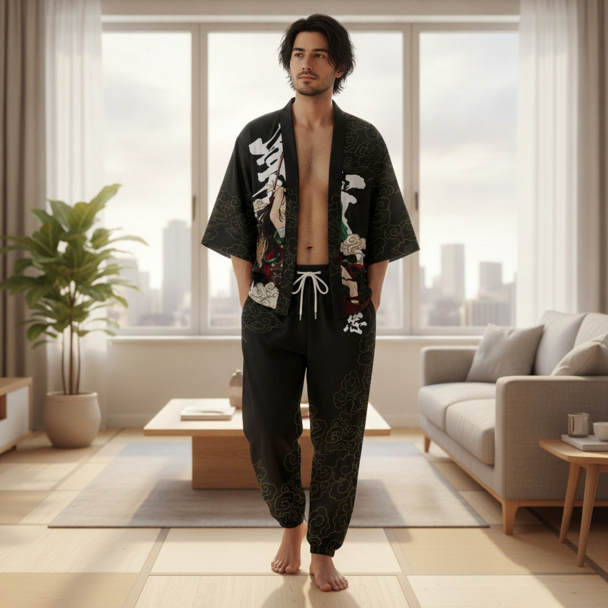 Ensemble Kimono Homme Léger Polyester Elastane Style Japonais