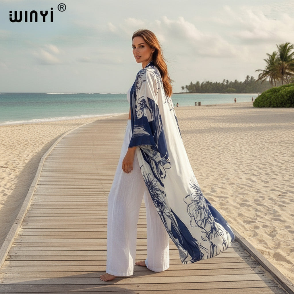Kimono Long Bohème Imprimé Polyester Femme - Taille Unique