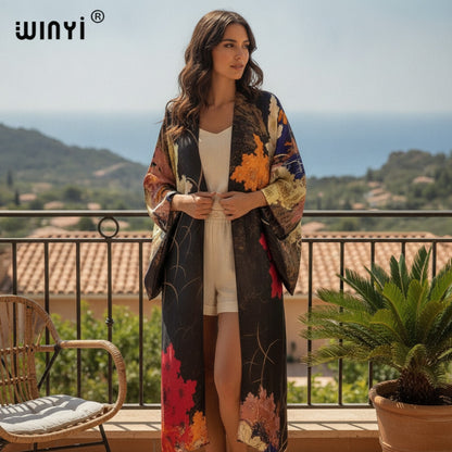 Kimono Long Imprimé Bohème Polyester Femme - Style Été Léger