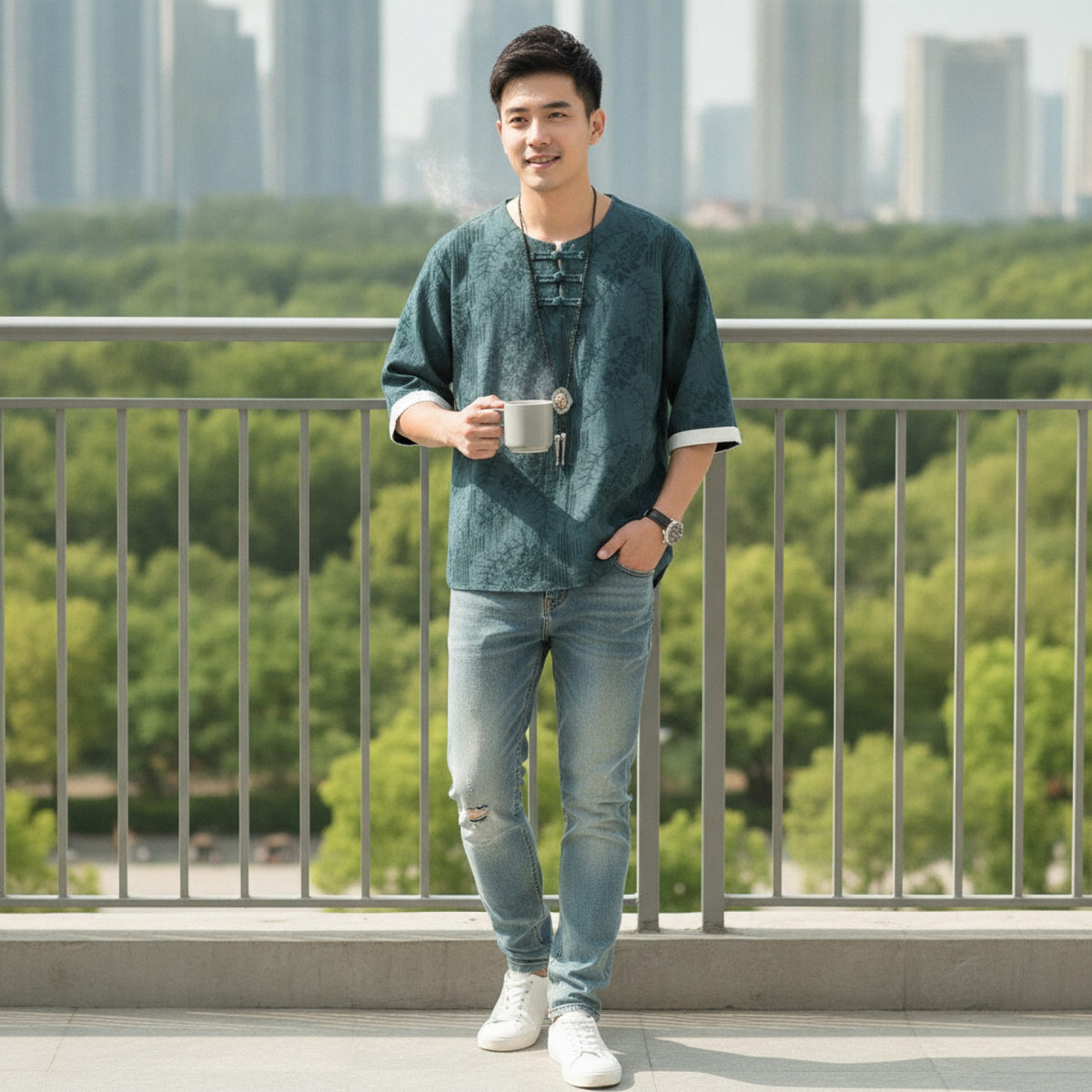 T-Shirt Kimono Homme Court Style Décontracté Imprimé