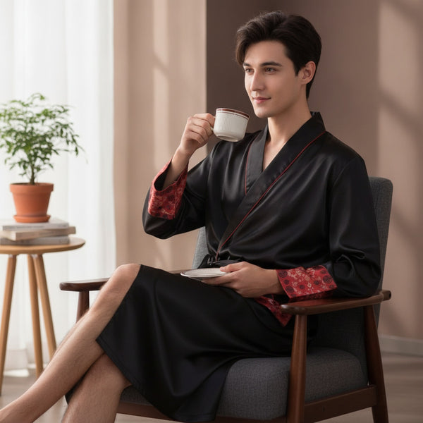 Kimono Mi-long Homme en Satin Imprimé - Confort & Style