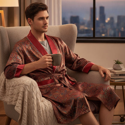 Kimono Mi-long Homme en Satin Doux et Confortable