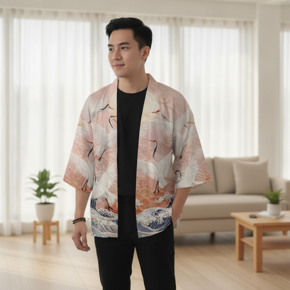Kimono Court Polyester Léger Style Asiatique Mixte