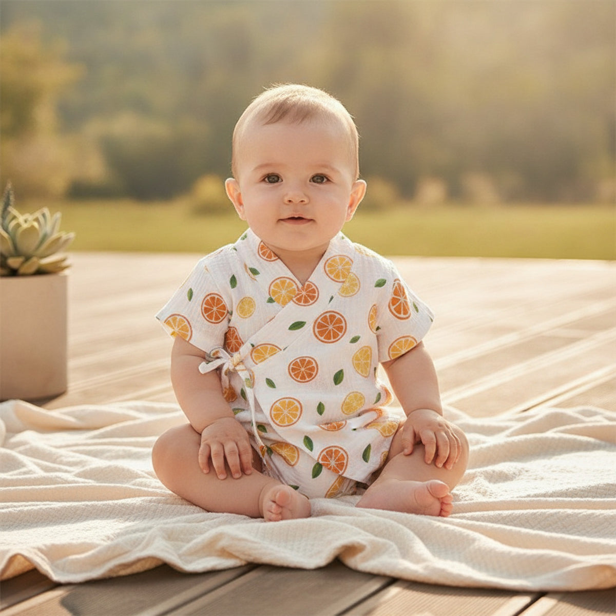 Barboteuse Bébé Kimono Fleurie en Coton - Unisexe Été