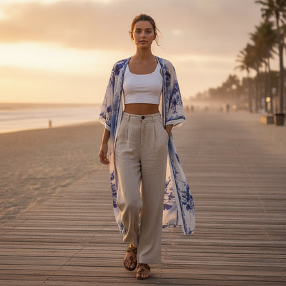 Kimono Long Bohème Imprimé Polyester Femme - Style Jeune