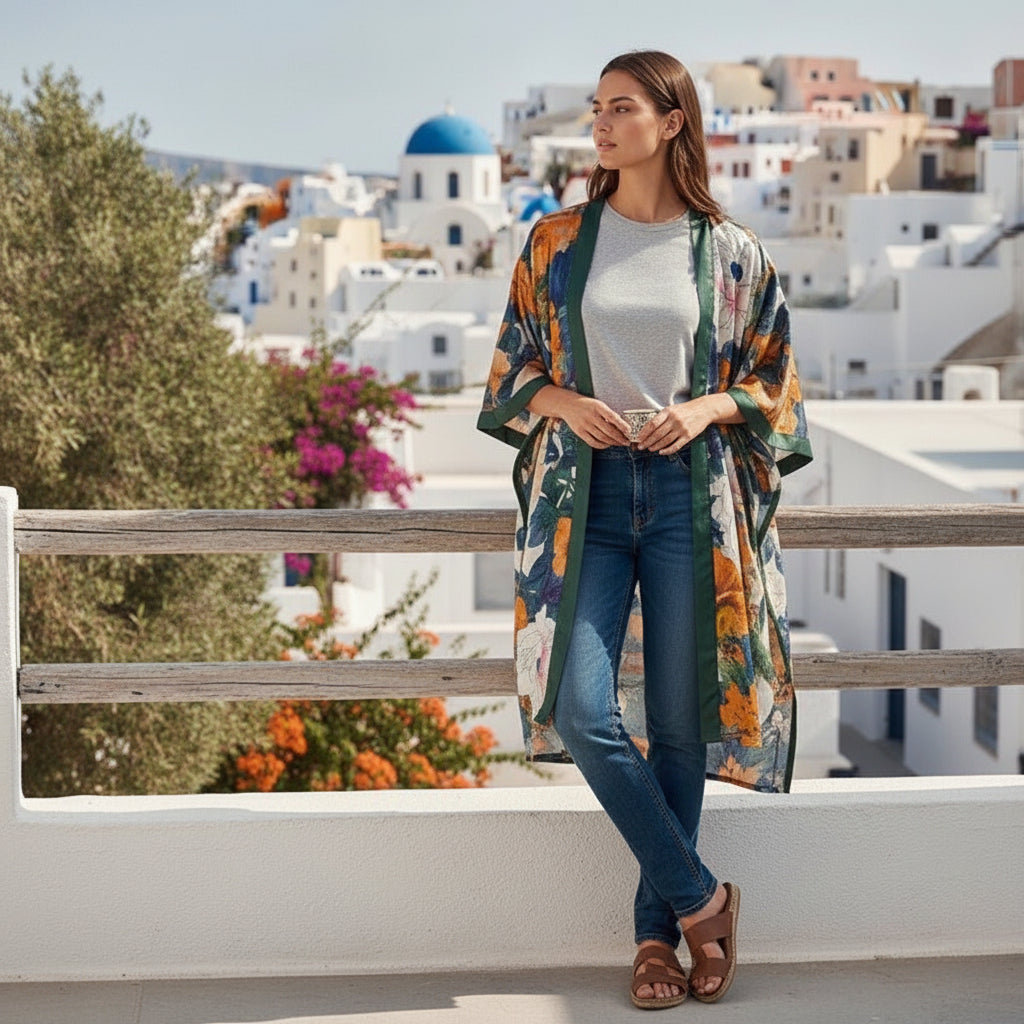 Kimono Mi-long Bohème Imprimé Polyester Femme