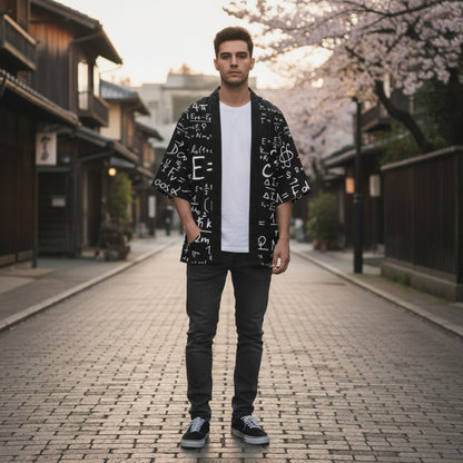 Kimono Court Motif Japonais EASTQUEEN - Polyester Noir et Blanc