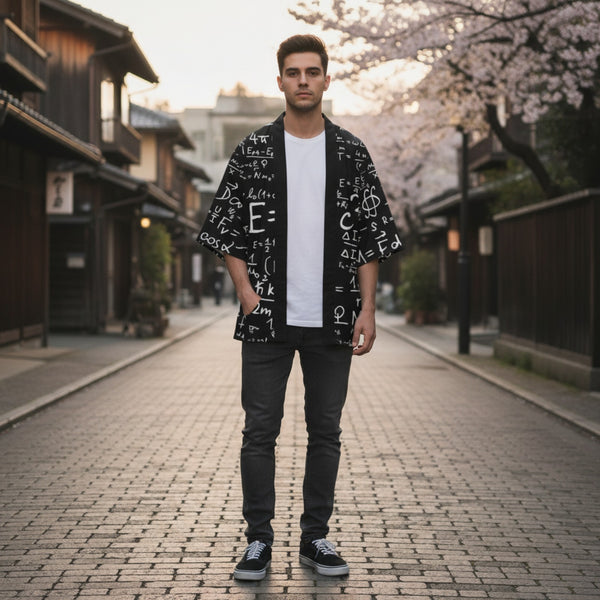 Kimono Court Motif Japonais EASTQUEEN - Polyester Noir et Blanc