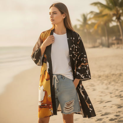 Kimono Long Femme Style Bohème Imprimé Polyester