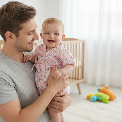 Barboteuse Bébé Fille Fleurie en Coton - Manches Courtes pour l'Été