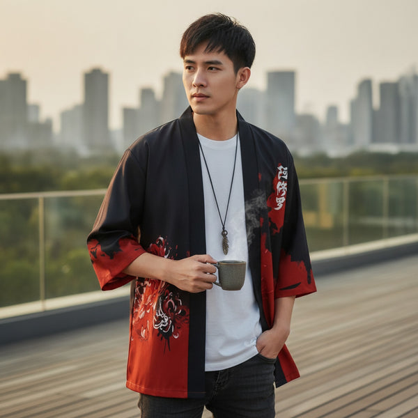 Kimono Court Homme Polyester Léger Style Japonais
