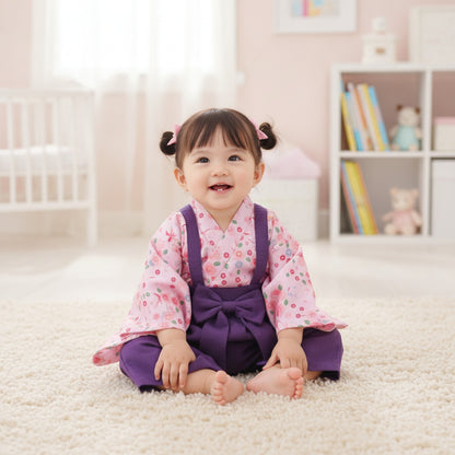 Ensemble Kimono et Pantalon Bébé Fille Style Japonais Floral