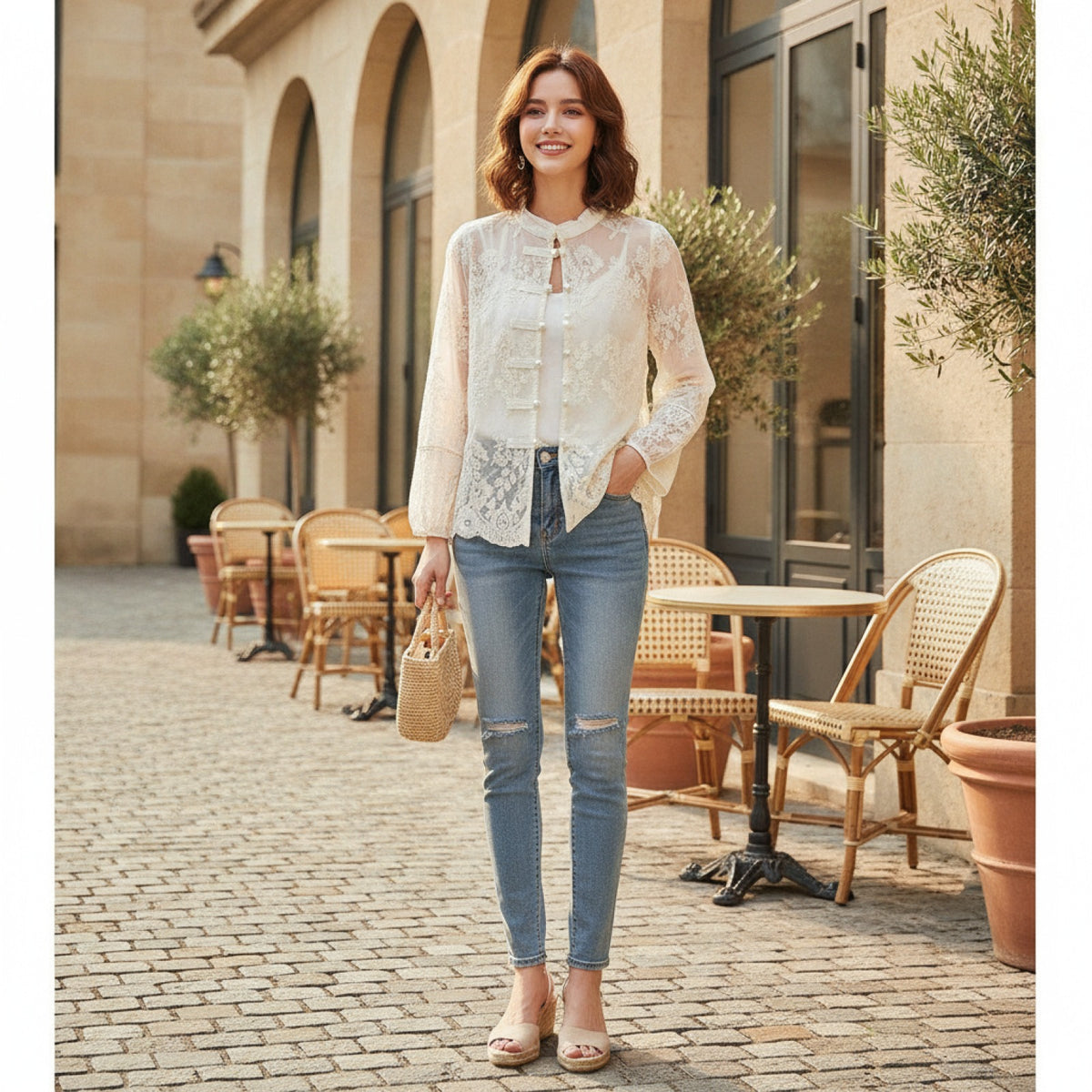 Chemise Femme GDUWNFR en Dentelle avec Broderie - Casual Chic