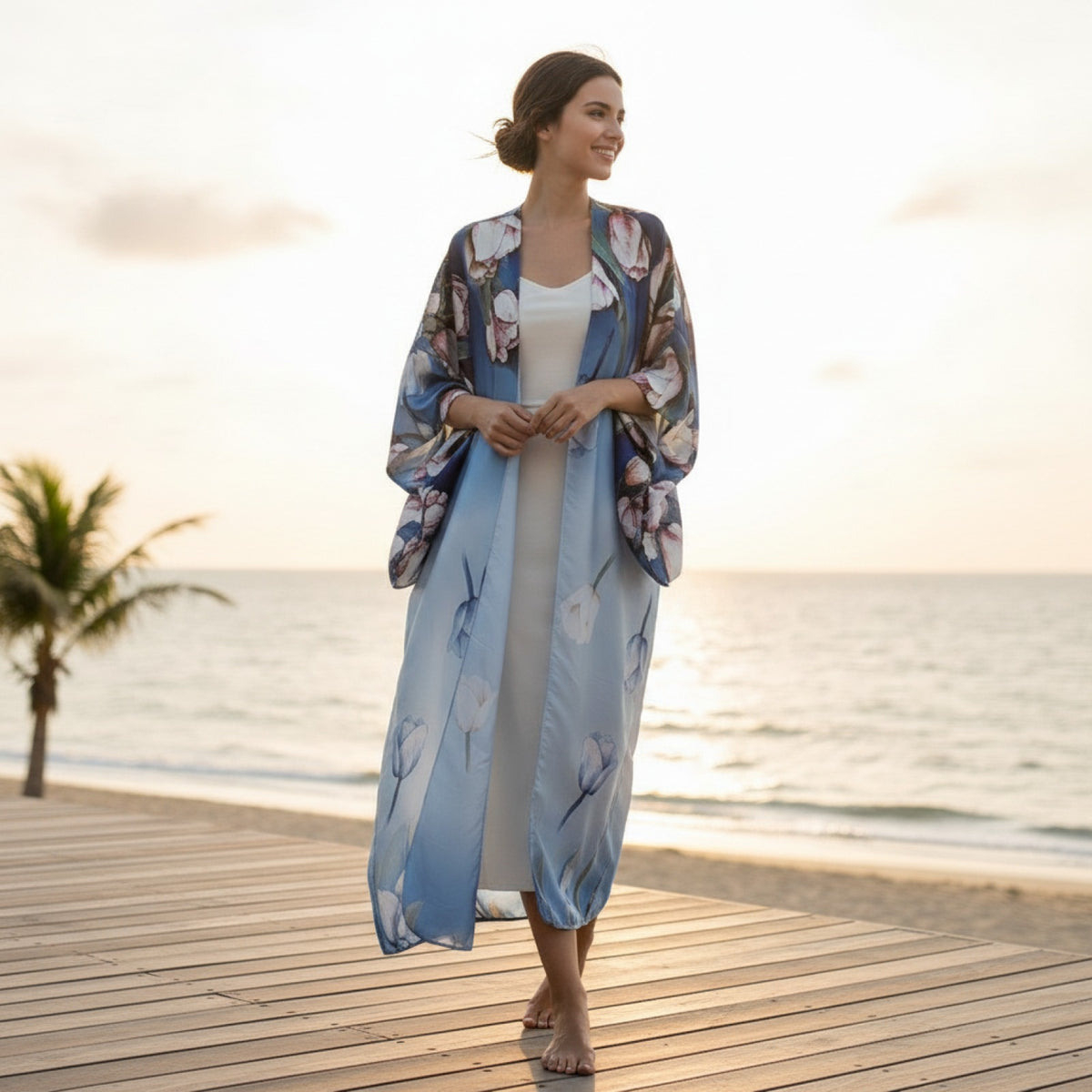Kimono Long Bohème Imprimé Polyester Femme - Style Été