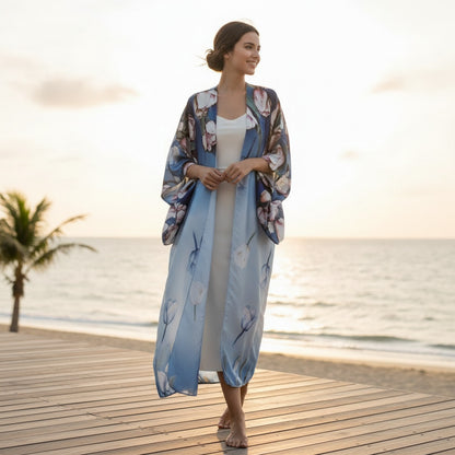 Kimono Long Bohème Imprimé Polyester Femme - Style Été