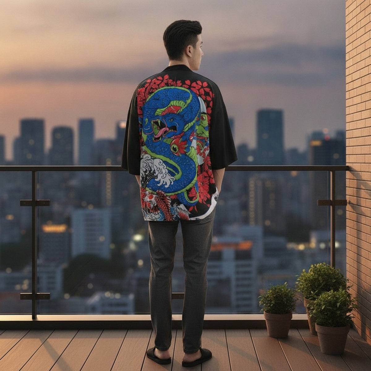 Kimono Homme Polyester Style Traditionnel Asiatique Motif Dragon