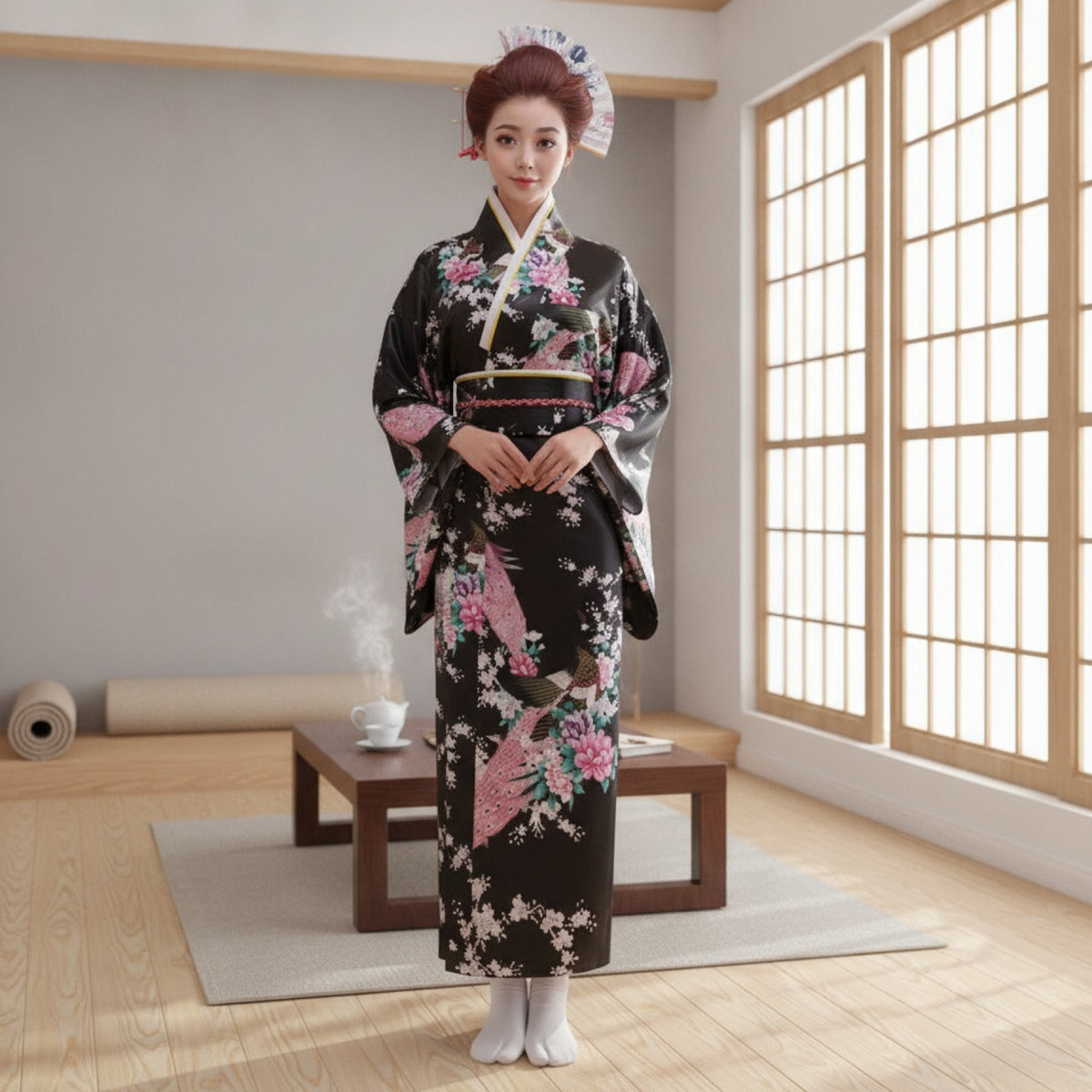 Kimono Japonais Traditionnel Femme en Satin Polyester
